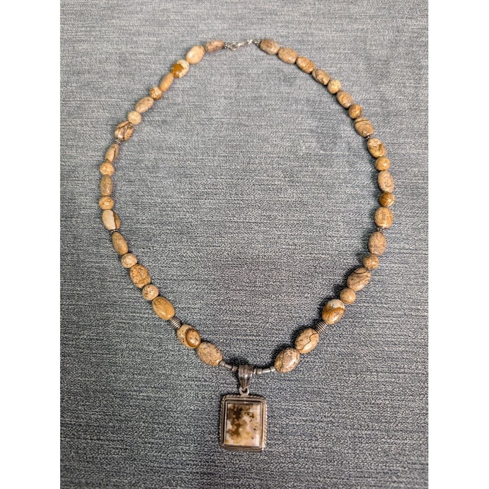 EARTHY! Natural‎ Stone 925 Necklace Pendant Neutral Colors